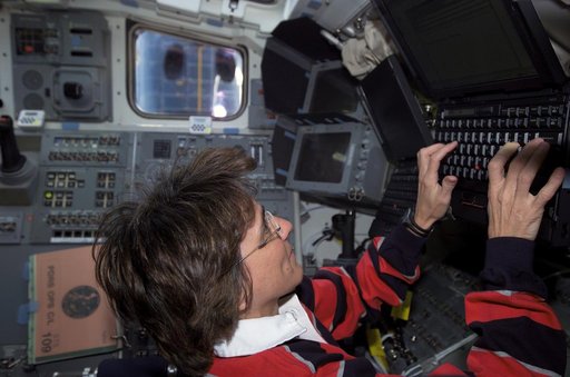 STS-109 MS Currie on aft flight deck