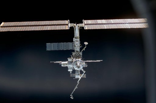 Full view of the ISS taken during STS-110's docking approach