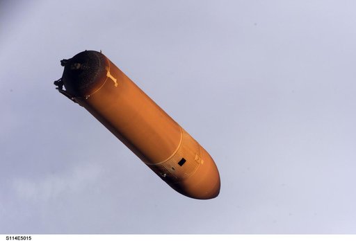 Close-up view of STS-114 External Fuel Tank during separation