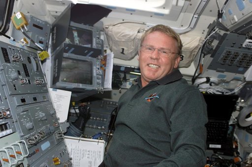 STS-114 Mission specialist Andrew Thomas on aft flight deck.