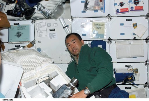 STS-114 Mission specialist Noguchi on middeck