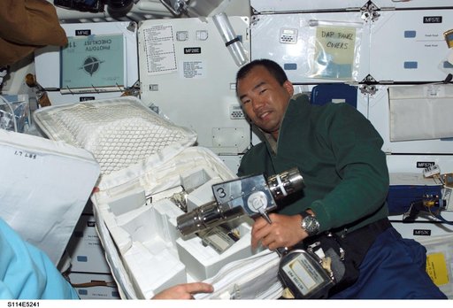 STS-114 Mission specialist Noguchi on middeck