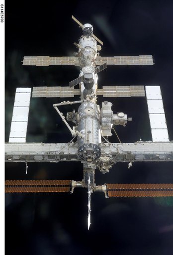 FWD nadir view of the ISS taken during STS-114 LF1 Approach for docking