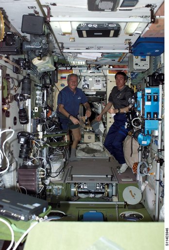 Krikalev and Phillips in the Zvezda Service module