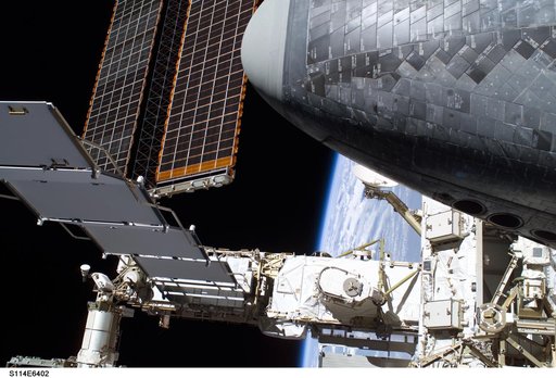 P6 Truss solar array, SABB and PV Radiator  seen during EVA 3