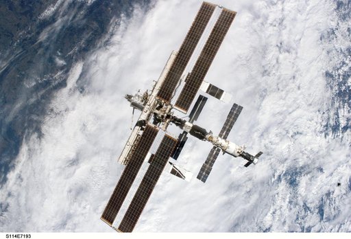 Forward - zenith view of the ISS taken during STS-114's undocking and final flyaround