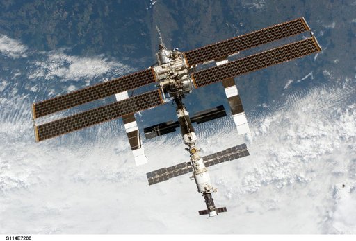 Zenith view of the ISS taken during STS-114's undocking and final flyaround