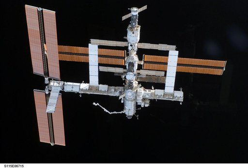 Overall exterior view of the ISS during undocking and Flyaround Operations for STS-115 Space Shuttle Atlantis