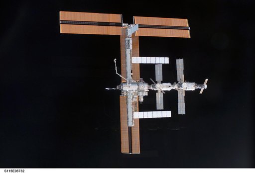 Overall exterior view of the ISS during undocking and Flyaround Operations for STS-115 Space Shuttle Atlantis