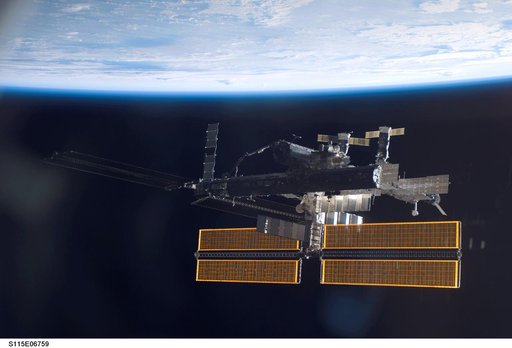 Overall exterior view of the ISS during undocking and Flyaround Operations for STS-115 Space Shuttle Atlantis