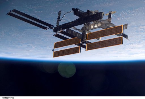 Overall exterior view of the ISS during undocking and Flyaround Operations for STS-115 Space Shuttle Atlantis