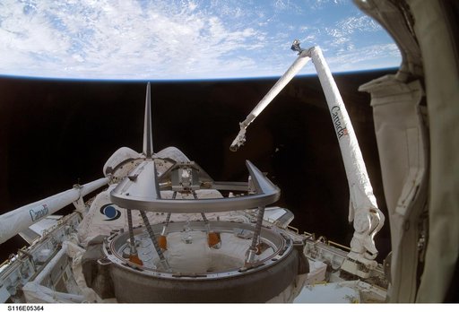 Payload bay from aft FD window on Space Shuttle Discovery