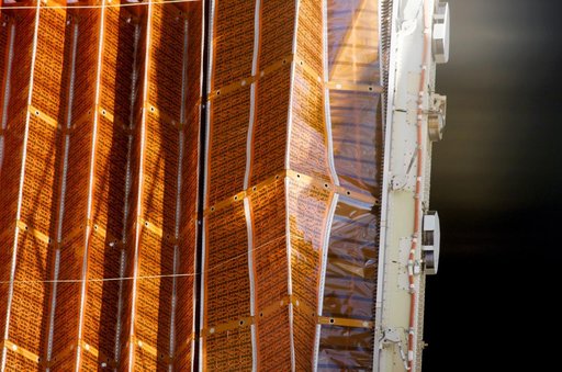 Port side of the P6 Solar Array during the first attempt to retract