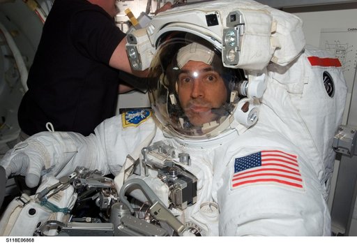 View of Mastracchio after a session of EVA in the A/L during STS-118/Expedition 15 Joint Operations