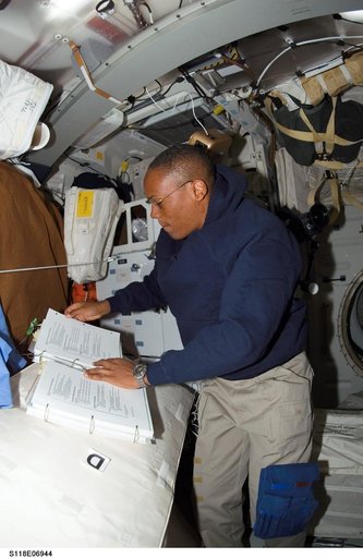 View of STS-118 MS Drew in the MDDK of Endeavour
