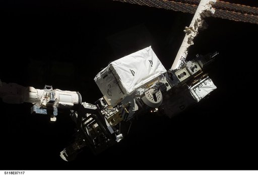 View of the ESP 3 as its being transferred to the P3 Truss for Installation