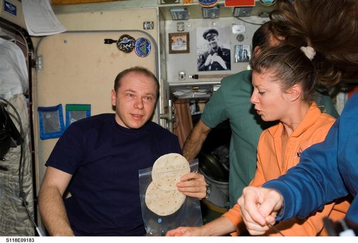 View of Crewmembers in the SM during STS-118/Expedition 15 Farewell Ceremony