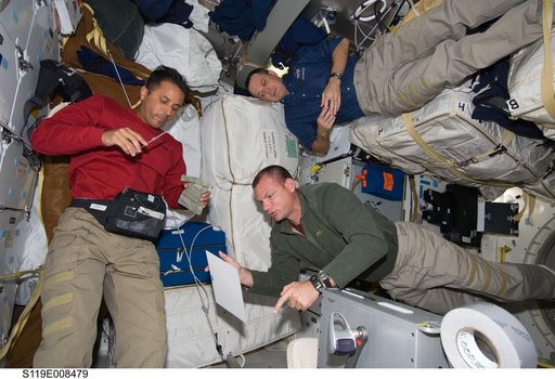 Antonelli, Acaba and Arnold on middeck (MDDK)