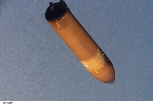 The ET as it falls away from the orbiter after separation on STS-121