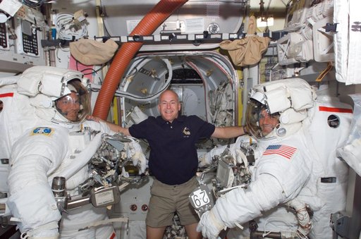 Love, Poindexter and Walheim in the A/L prior to EVA 3