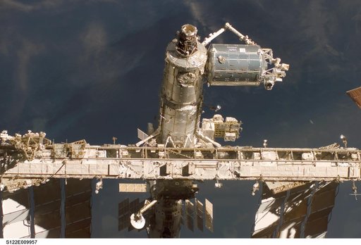 Flyaround view of ISS after STS-122 Undocking