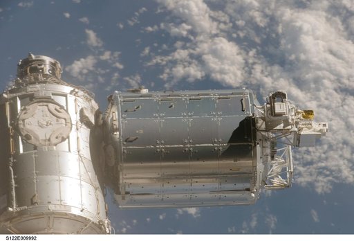 Flyaround view of ISS after STS-122 Undocking