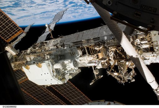 Linnehan during first EVA during STS-123 / Expedition 16 Joint Operations
