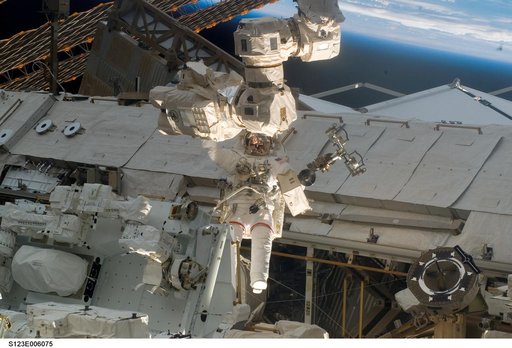 First EVA during STS-123 / Expedition 16 Joint Operations