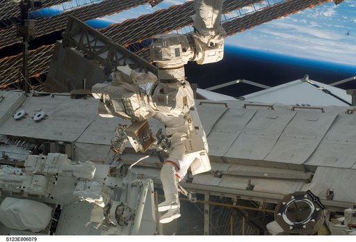 First EVA during STS-123 / Expedition 16 Joint Operations