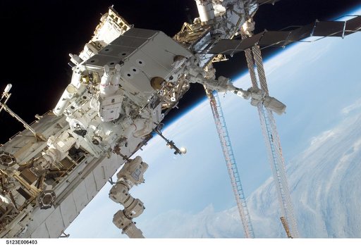 Linnehan and Foreman on EVA 2 during STS-123 / Expedition 16 Joint Operations