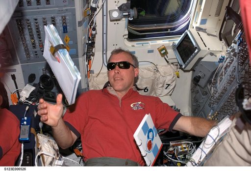 Gorie in the aft FD of Space Shuttle Endeavour