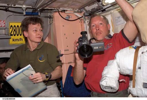Whitson and Gorie in the Node 1 during Joint Operations