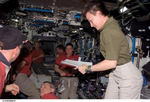 Expedition 16 and STS-123 Crewmembers in the U.S. Laboratory during Joint Operations