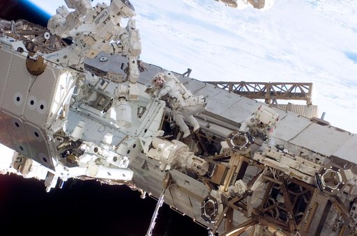 Linnehan and Behnken work on the Dextre on EVA 3 during Expedition 16 / STS-123 Joint Operations