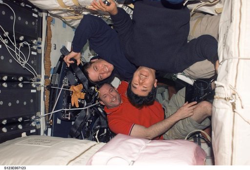 Foreman, Behnken, and Doi in the MDDK during Expedition 16 / STS-123 Joint Operations