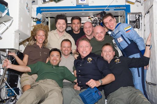 Expedition 17 and STS-124 crew pose for on-orbit portrait