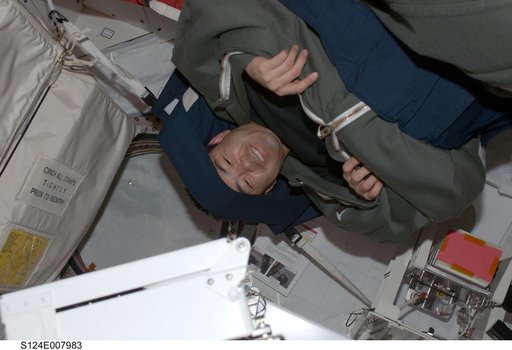 Hoshide in sleeping bag in JEM module