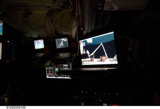 View of Atlantis Flight Deck Monitors