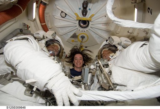 STS-125 Crew Members pose for a photo prior to EVA5