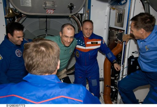 Crewmembers in Node 2 after Hatch Opening