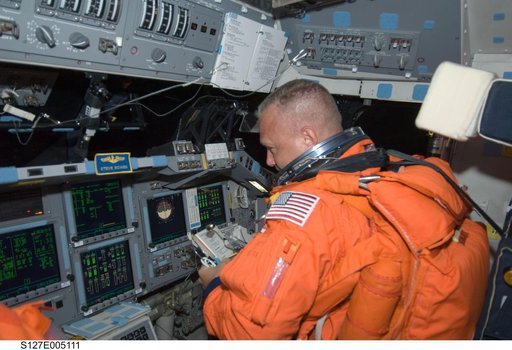 Hurley wears LES in the FWD FD of Space Shuttle Endeavor during STS-127 Mission