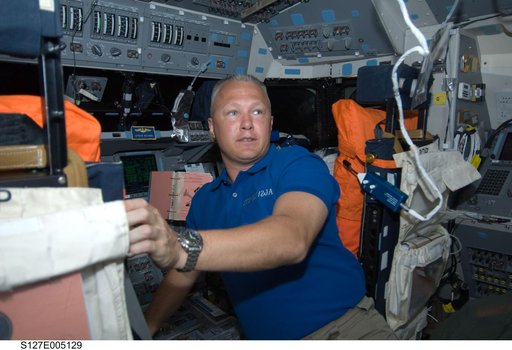 Hurley in the FWD FD of Space Shuttle Endeavor during STS-127 Mission