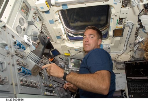 Cassidy in the aft FD on Space Shuttle Endeavour during STS-127 Mission