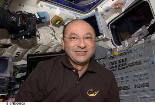 Polansky in the aft FD during docking activities of Space Shuttle Endeavour
