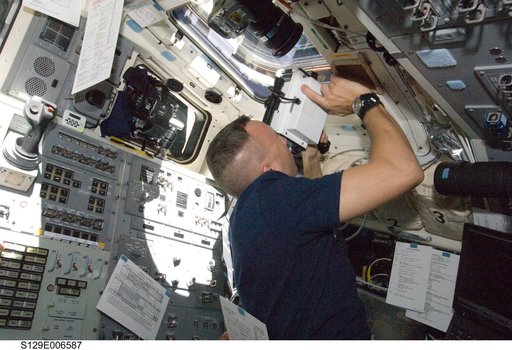 View of MS2 Bresnik working on the FD during STS-129