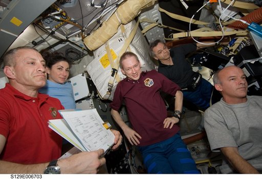 View of Expedition 21/STS-129 Crew Members on the Shuttle Atlantis Middeck