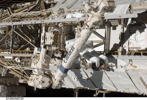 View of STS-129 MS4 Satcher during EVA1