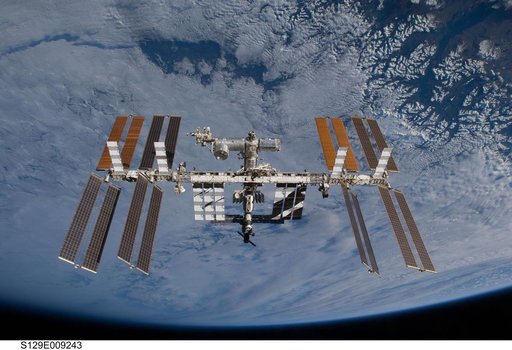 Overall view of the ISS taken as Atlantis departs at the end of the STS-129 Mission