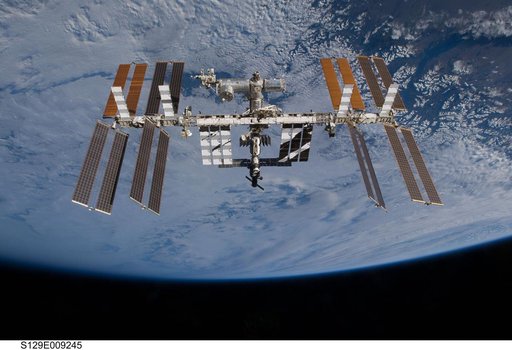 Overall view of the ISS taken as Atlantis departs at the end of the STS-129 Mission
