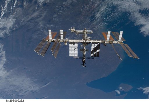 Overall view of the ISS taken as Atlantis departs at the end of the STS-129 Mission